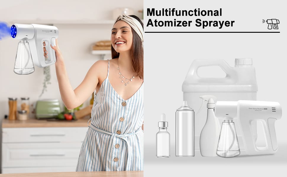 Atomizer Sprayer，Rechargeable ULV Nano Sprayer with Blue Light,Electrostatic ULV Atomizer Sprayer