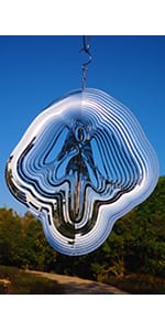 Wind Spinner 12inch 3D Silver Angel Crafts Ornaments Mirror Stainless Steel Metal Wind Sculptur
