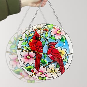 Cardinal Hummingbird Stained Glass Window Hanging