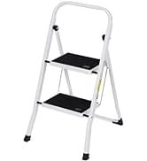 F2C Folding 2 Step Ladder with Convenient Handgrip Portable Steel Step Stool Sturdy Wide Anti-Sli...