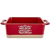 Let's Make Memories Personalized Made With Love Stoneware Square Baker- Cookware - For Her -Red