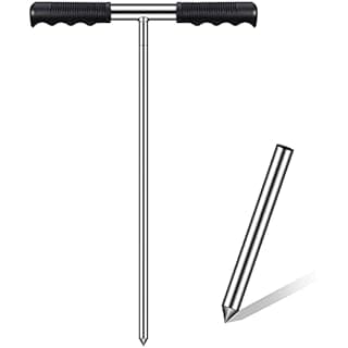 Kanayu Stainless Steel 32-48 Inch Height Adjustable Soil Probe Rod Ground Rod Septic Tank Locator Tool with T Handle for Locating Water Lines Underground Pipes Gopher Runs (Silver,48 Inch)