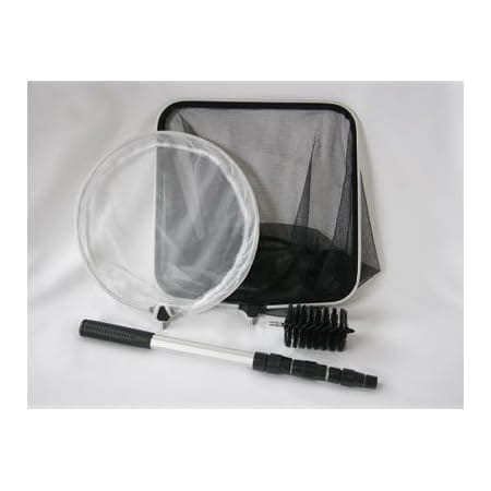 Koi Fish Pond & Water Garden Care Set with Telescoping Adjustable Pole, Pond Cleaning Care Kit, 4-in-1 Net Set Includes Scrubbing Brush, Skimming Net & Fish Catching Net with 6 FT Telescopic Pole