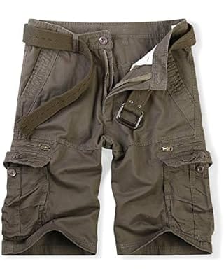 OCHENTA Cargo Shorts for Men with Zipper Pockets, Summer Mens Shorts Casual Military Outdoor Work (No Belt) Grey 38
