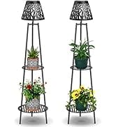 45.4'' Metal Solar Floor Lamps Outdoor with 2 Plant Stand, 2 Pack Waterproof Solar Lantern Lights...