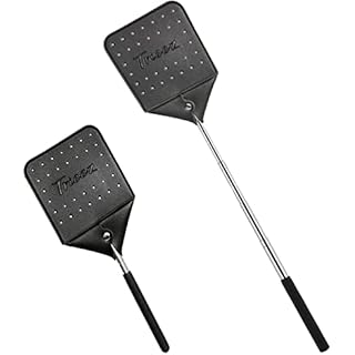 Trieez Flyswatter - Long Fly Swatter, Sturdy Leather Fly Swatter, Heavy Duty Telescopic Flyswatter with Durable Stainless Steel Handle, Rustic Bug Swatter for Home and Outdoors - (1 Pcs)