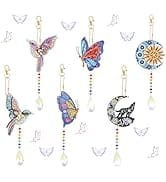 Sinor 6 Pcs Diamond Painting Wind Chimes Suncatcher, Hanging Crystal Double Sided Chime Ornament ...