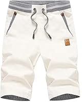Tansozer Men's Shorts Casual Classic Fit Drawstring Summer Beach Shorts with Elastic Waist and Pockets (White, Medium)