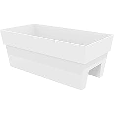 Bloem Finley Deck Rail Rectangle Planter: 24" - Casper White - Matte Finish, Fits Rail Sizes 3"-6", 100% Recycled Plastic Box