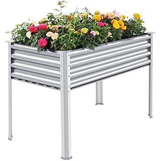 Land Guard Galvanized Raised Garden Bed with Legs, 48×24×32in Large Metal Elevated Raised Planter Box with Drainage Holes for Backyard, Patio, Balcony, 400lb Capacity