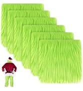 6 Pcs Faux Fur Fabric- 10"×10" Shaggy Fur Square Patches, Green Fluffy Warm Plush Fur Cuts for DI...