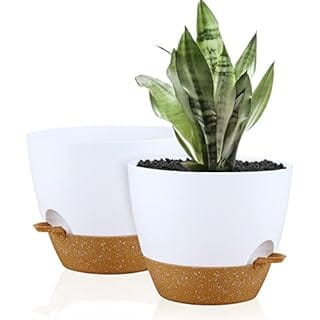 Warmplus Plastic Planters for Indoor Plants, 10 Inch Plant Pots with Drainage Holes, Watering Wick, Watering Lip for Most Indoor Outdoor Plants and Flowers, 2-Pack, White