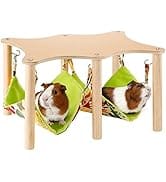 Alphatool Guinea Pigs Hammock with Natural Wooden Stand- Large Hanging Hammock Bed for Piggies Ch...