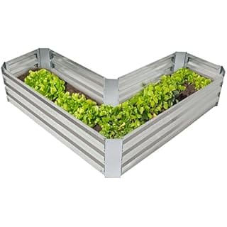 Sunnydaze 47.25" W Galvanized Steel L-Shaped Raised Garden Bed - for Vegetables and Plants - 67.3 Gal Soil Capacity - Silver