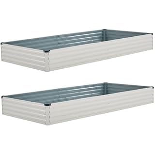 Foxlang 8x4x1ft(2 Pack) Galvanized Raised Garden Bed,Outdoor Planter Box Metal Patio Kit Planting Bed for Vegetables Flowers Herb,Beige