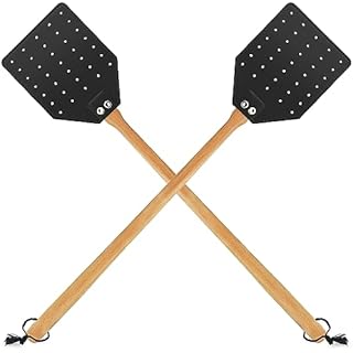 Dirza Leather Fly Swatter for Indoors/Outdoors, Heavy Duty Flyswatter with Walnut Wood Handle 19.7" Long Fly swatted Manual for Bug, Flies, Bees, Mosquitoes 2 Pack Black