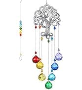 H&D HYALINE & DORA Crystal Glass Suncatcher Chakra Colors Ball Prism Tree of Life Window Hanging ...