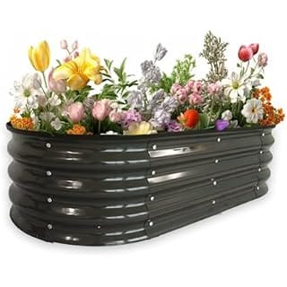 Pavlushka 4x2x1ft Raised Garden Bed Large Galvanized Raised Garden Beds Kit 1Pack Outdoor Planter Box with Rubber Stripe and Safety Gloves for Vegetables, Flowers, Herbs, Fruits,Black Grey
