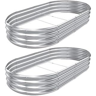 AHEONLAR 2pack 8×4×1ft Raised Garden Bed，Outdoor Galvanized Planter Boxes, Oval Large Metal Raised Garden Beds for Vegetables