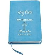 Let's Make Memories Personalized Baptism Baby Bible – Religious Gift for Faith Milestone – Blue B...