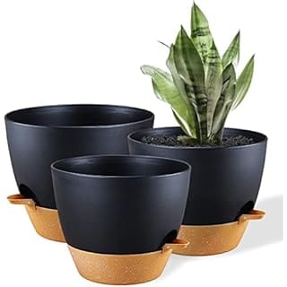Warmplus Plastic Plant Pots Set of 3, 10/9/8 Inch Planters for Indoor, Plants with Drainage Holes and Watering Lip for Snake Plant, African Violet, Aloe and Most House Plants, Black