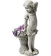 Design Toscano EU9294 Frances The Flower Girl Outdoor Garden Statue with Planter, 21 Inch, Antiqu...