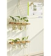 Renmxj Wall Hanging Plant Propagation Station - 6 Bulb Vase 2 Tiered Wooden Stand Plant Terrarium...
