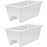 The HC Companies 24 Inch Wide Heavy Duty Plastic Deck Rail Mounted Garden Flower Planter Boxes with Removable Drainage Plugs,