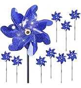 BATTIFE 10 Packs Blue Pinwheels for Yard and Garden, Sparkly Reflective Pinwheel for Scare Birds ...