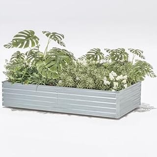 RANDUN Metal Raised Garden Bed Kit 8x4x1.5FT Galvanized Raised Garden Beds Outdoor for Vegetables Gardening Flowers 18inch Deep Root Planter Raised Beds with Garden Apron & Gloves-Galvanized