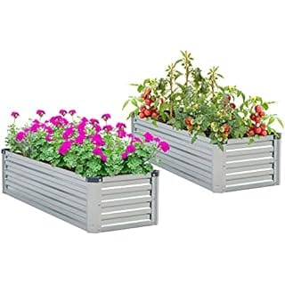 HANPIU Raised Garden Bed 2 Pack Galvanized Raised Garden Beds Outdoor for Gardening Vegetable Raised Flower Bed Small Metal Planter Raised Beds with Garden Apron & Gloves 4x1.5x1ft