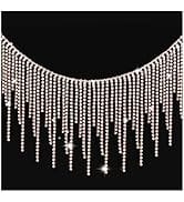 Sinor 1 Yard Rhinestone Fringe Trim, Tassel Chain Crystal Diamond Beaded Rhinestones Ribbon for D...