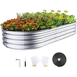 Winpull Raised Garden Bed Kit, Large Galvanized Planter Raised Garden Boxes Outdoor with Safety Edging and Gloves, Oval Metal Raised Garden Beds for Gardening (6x3x1FT)