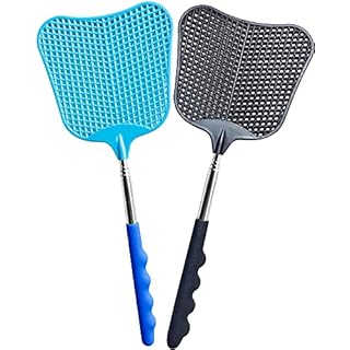 CUNCUI Fly Swatter Heavy Duty Set, with Durable Telescopic Stainless Steel Extendable Handles, for Home, Classroom and Office, 2Pcs, 2 Colors