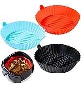 3Pcs Air Fryer Silicone Liners with Handle- 6.3in Food Safe Air Fryer Silicone Pot for 3 to 5QT N...