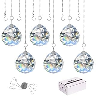 MerryNine Clear Crystal Ball Prism Sun Shine Catcher Rainbow Pendants Maker, Hanging Crystals Prisms for Windows, for Feng Shui, for Gift(30mm/1.18" 6pack)