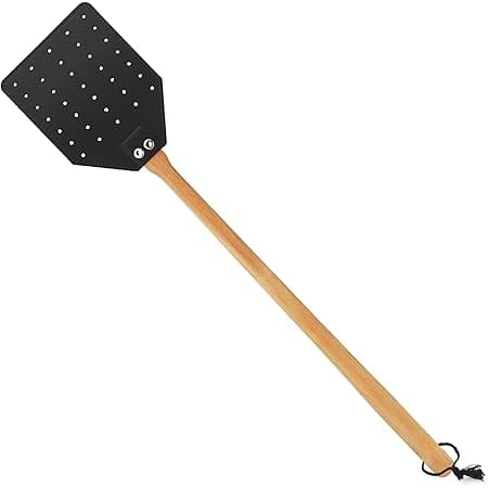 Dirza Leather Fly Swatter for Indoors/Outdoors, Heavy Duty Flyswatter with Walnut Wood Handle 19.7" Long Fly swatted Manual for Bug, Flies, Bees, Mosquitoes Black