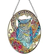 Owl Suncatchers for Windows, Double-Side Hand Painted Stained Glass Suncatcher, Small Size Owl Wi...