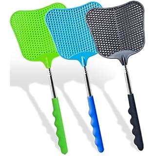 Wapodeai 3 pcs Fly Swatter, Fly Swatter Plastic,Telescopic Fly Swatters, Large Bug Swatter That Work for Indoor and Outdoor. (Black Blue Green)