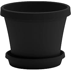 Bloem Terra Pot Round Planter: 16" - Black - Matte Finish, Durable Resin, Traditional Style Pot, for Indoor and Outdoor Use,