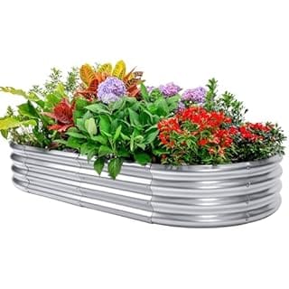 AHEONLAR Galvanized Raised Garden Bed,Outdoor Galvanized Planter Boxes, Oval Large Metal Raised Garden Beds for Vegetables