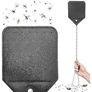 Fly Swatter Heavy Duty Vegan Leather, 21" Thicker Extra Long Sturdy Metal Woven Wire Handle, Manual Large Flies Killer Swatters Insect Smasher Bug Bee Wasp for Indoor and Outdoor (1 Pack, Dark Grey)