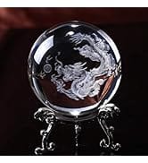 Crystal 2.4 inch (60mm) Chinese Dragon Crystal Ball with Sliver-Plated Flowering Stand,Fengshui G...