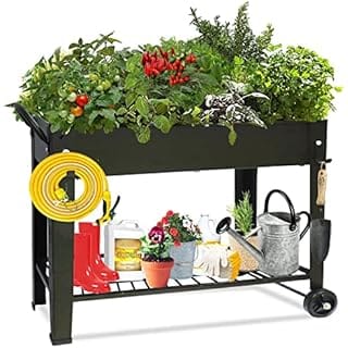 aboxoo Large Planter Raised Beds with Legs Outdoor Metal Planter Box on Wheels Elevated Garden Bed for Vegetables Flower Herb Patio (40" L x 11" W x 31.5" H)