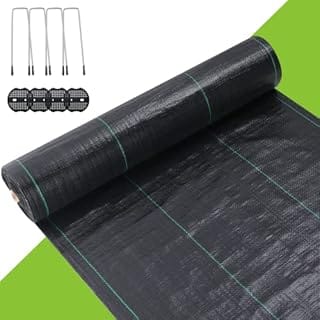 WEEDING 3ft x100ft Weed Barrier Landscape Fabric, 3.2oz Woven Heavy Duty Garden Ground Cover for Weeds Control (Bonus 4 U-Shaped Securing Pegs & Mat), Black