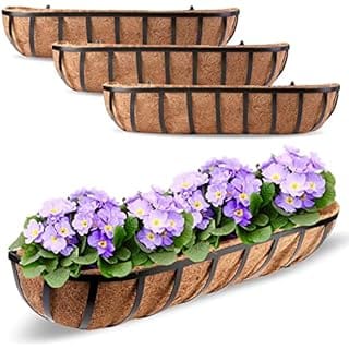 Harmiden 4 Pcs 30“ Window Box Deck Railing Planter with Coco Liner for Outdoor Balcony Porch Fence Patio Rail