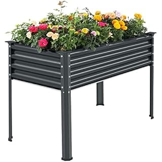 Land Guard Galvanized Raised Garden Bed with Legs, 48×24×32in Large Metal Elevated Raised Planter Box with Drainage Holes for Backyard, Patio, Balcony, 400lb Capacity(Grey)……