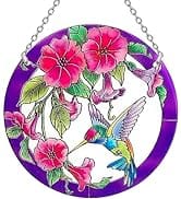 Kissnap Stained Glass Window Hanging, Hummingbird Gifts for Women, Bird and Flowers Suncatcher fo...