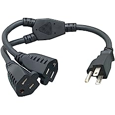 Cablelera Power Cord Extension and Splitter, NEMA 5-15P to NEMA 5-15R x 2, 16 AWG, 13A, 125V (ZWACPQAG-14) Black
