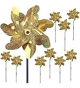 BATTIFE Golden Pinwheels for Garden, 10 Pack Reflective Wind Spinner to Scare Birds Away, Sparkly...